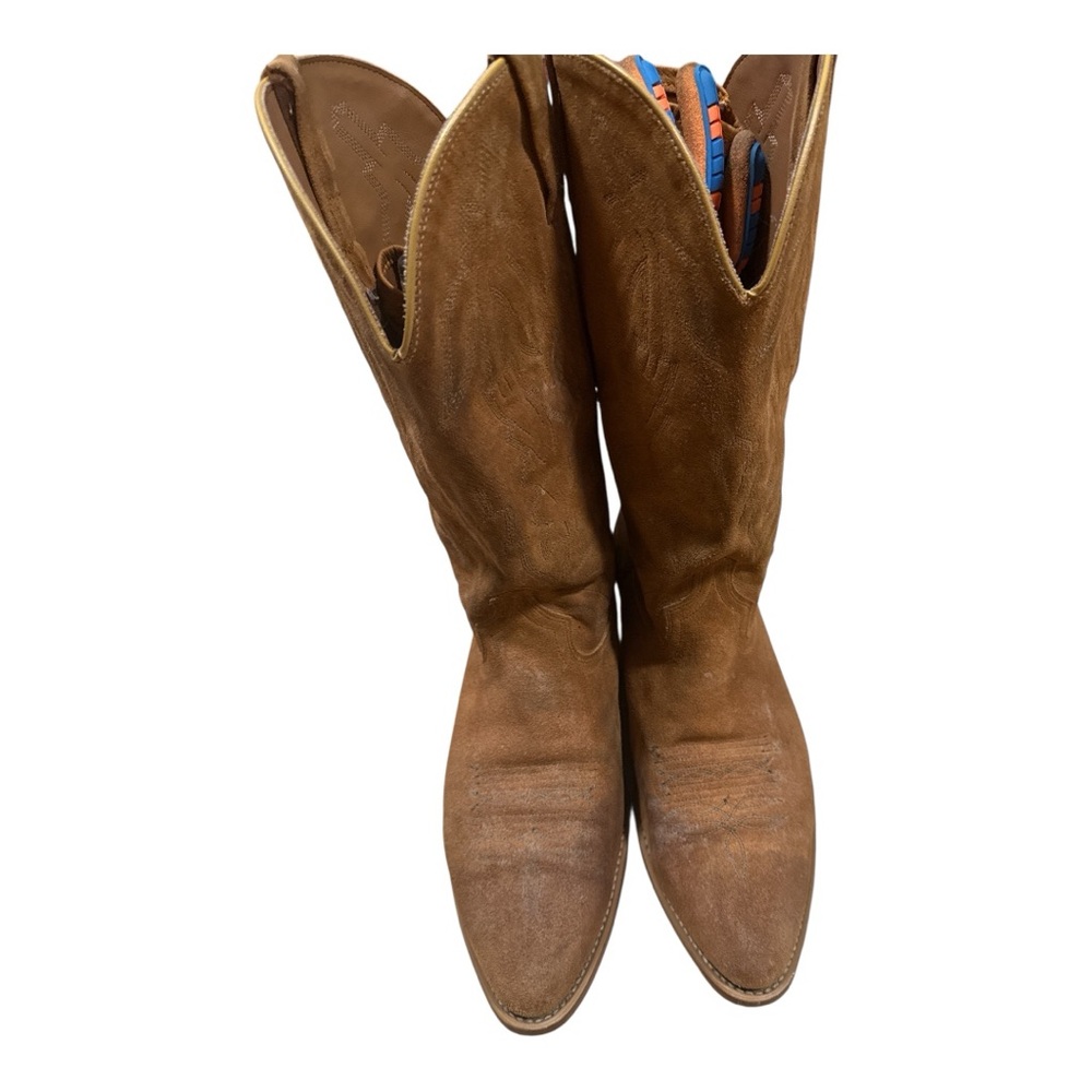 Vintage Handmade Western Tan Brown Suede Cowboy Boots Size 11 - Picture 5 of 5